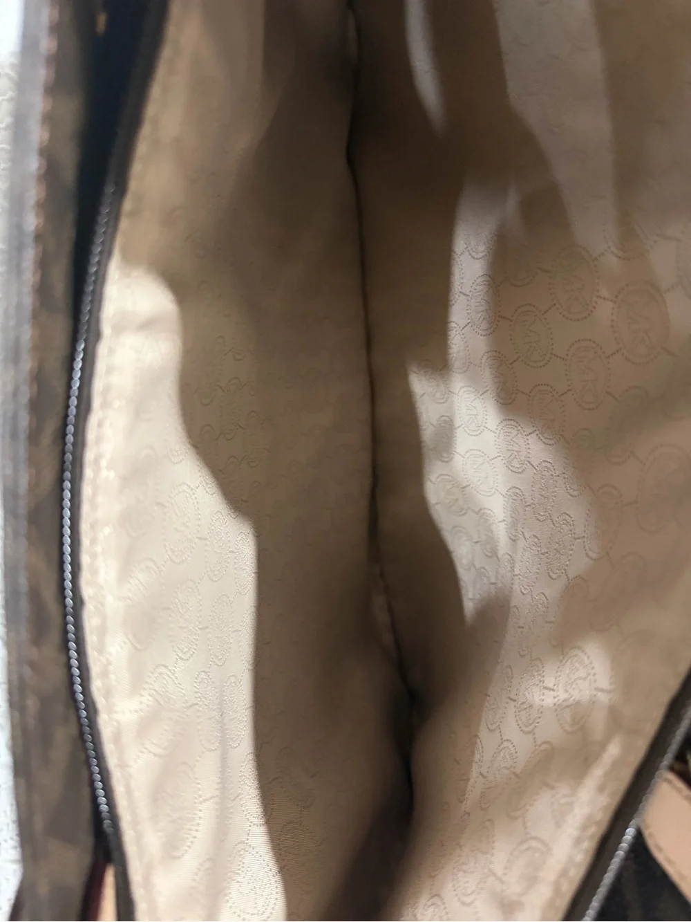 Michael Kors Brown Monogram Tote with Blush Straps